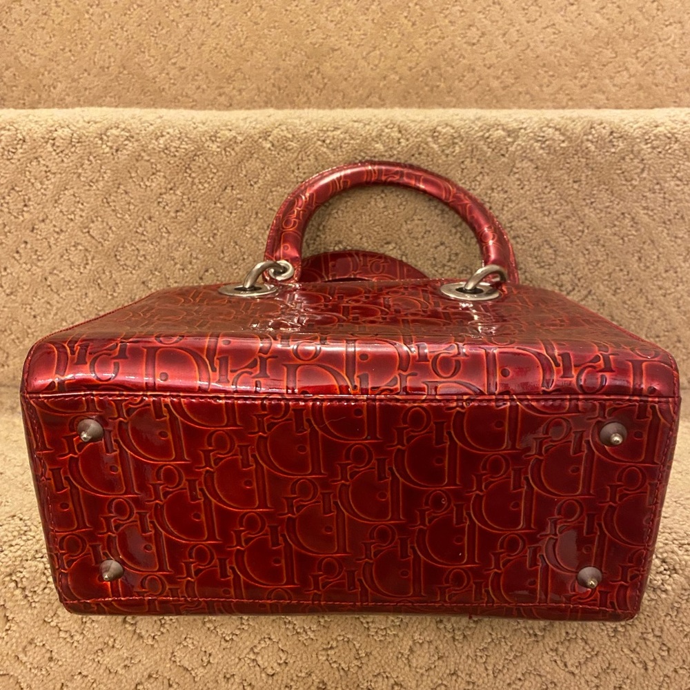 Authentic Dior Red Monogram Embossed Medium Lady - image 3